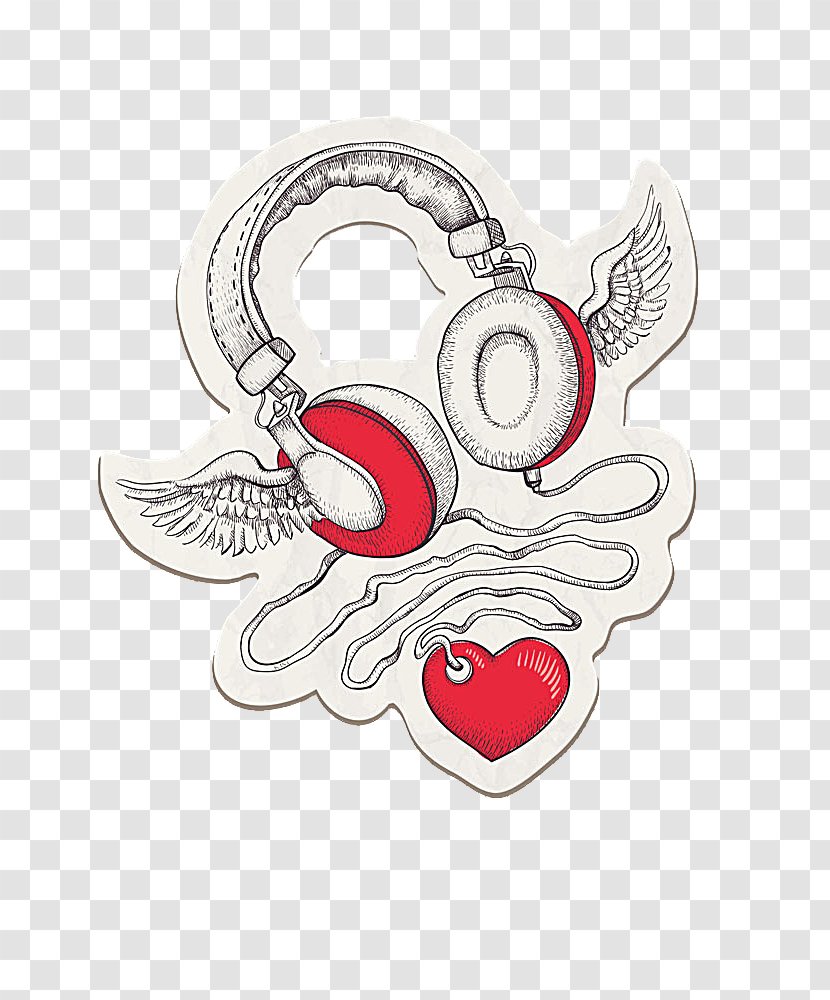 Headphones Drawing Clip Art - Tree - Red Wings With Heart Transparent PNG