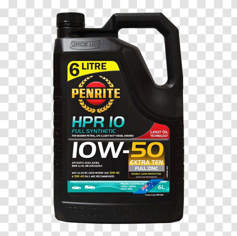 Motor Oil Car Penrite HPR 10 Engine Synthetic - Cleans Transparent PNG