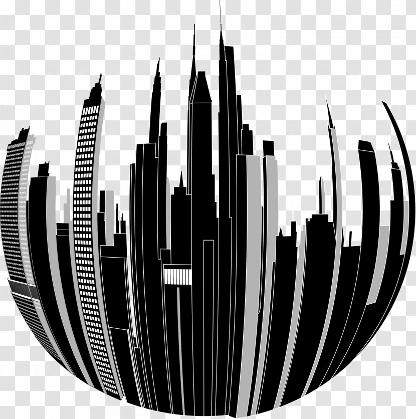 Skyline Black And White Clip Art - Monochrome - City Transparent PNG
