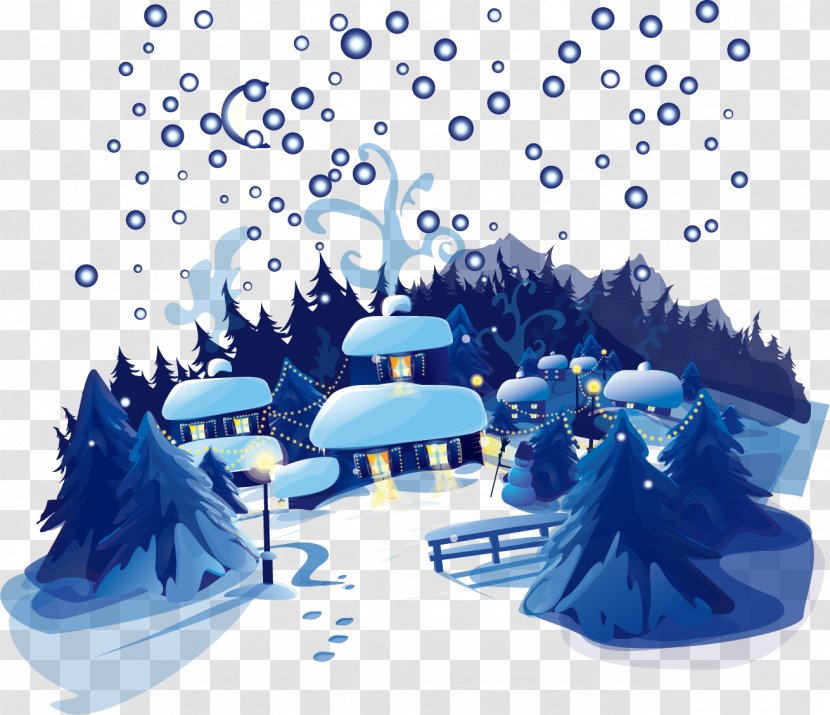 Winter Snow Night - Beautiful Blue Housing Material Transparent PNG