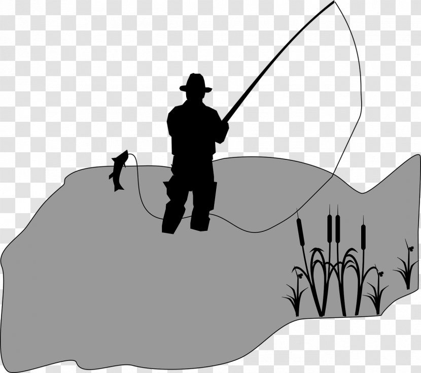 Fishing Fisherman Clip Art - Black And White Transparent PNG