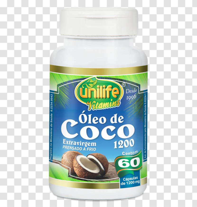 Coconut Oil Óleo De Coco Extra Virgem Unilife Orgânico 120 Cápsulas 1200mg Dietary Supplement Transparent PNG