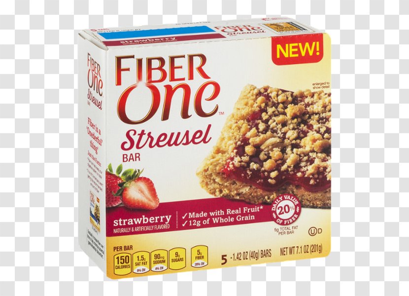 Fiber One Snacks Streusel Bars, Blueberry, 5 Count, 7.1 Ounce Breakfast Cereal Dietary Nutrition Facts Label - Strawberry - Bars Transparent PNG