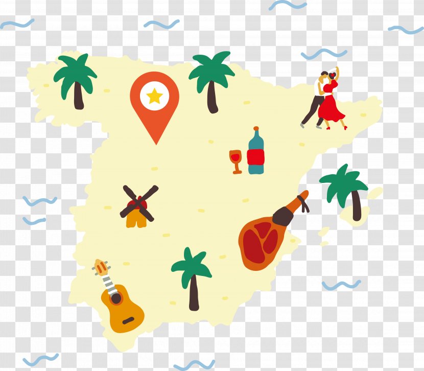 Spain Map Euclidean Vector Illustration - Spanish - Island Attractions Location Transparent PNG