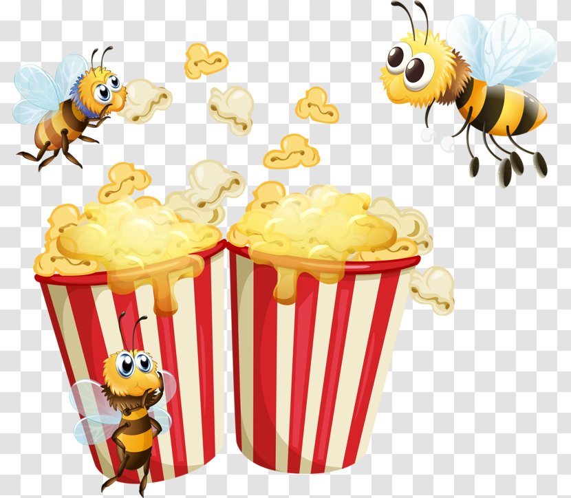 Bee Popcorn Caramel Corn Illustration - Royaltyfree - Cartoon And Transparent PNG
