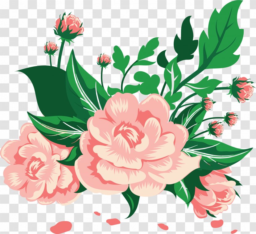 Retro Fresh Hand-painted Camellia - Peony - Flowering Plant Transparent PNG