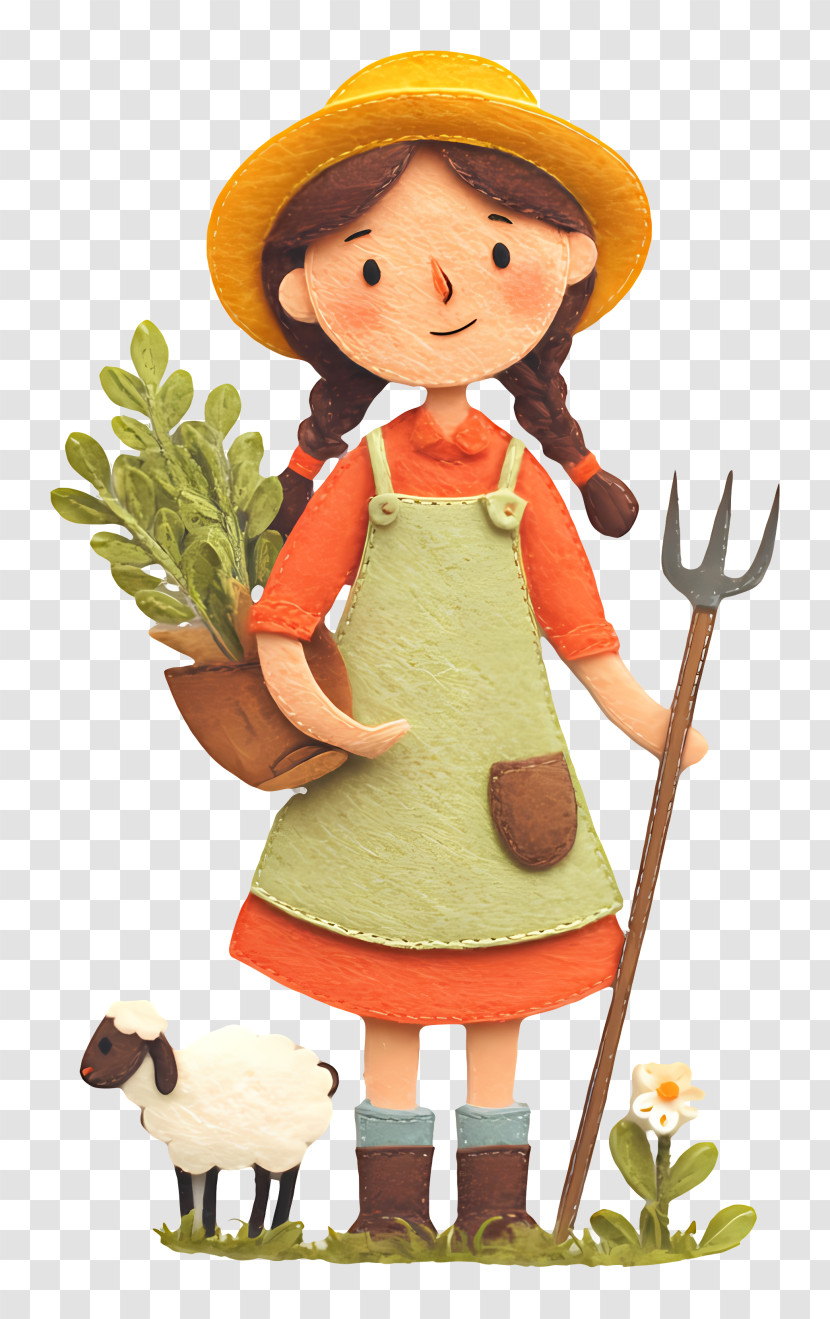 Girl Doing Farming - Farmer Girl Cartoon With Sheep Transparent PNG