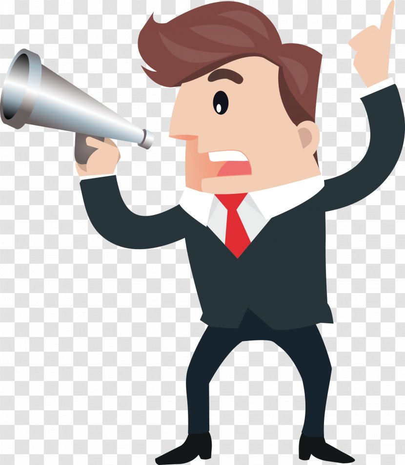 Cartoon Microphone - Animation - Business Man With A Horn Speech Transparent PNG