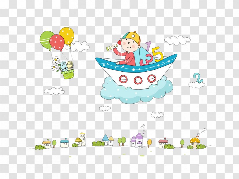 Child Cartoon - Software - Playing A Boat Fly Children HD Buckle Material Transparent PNG