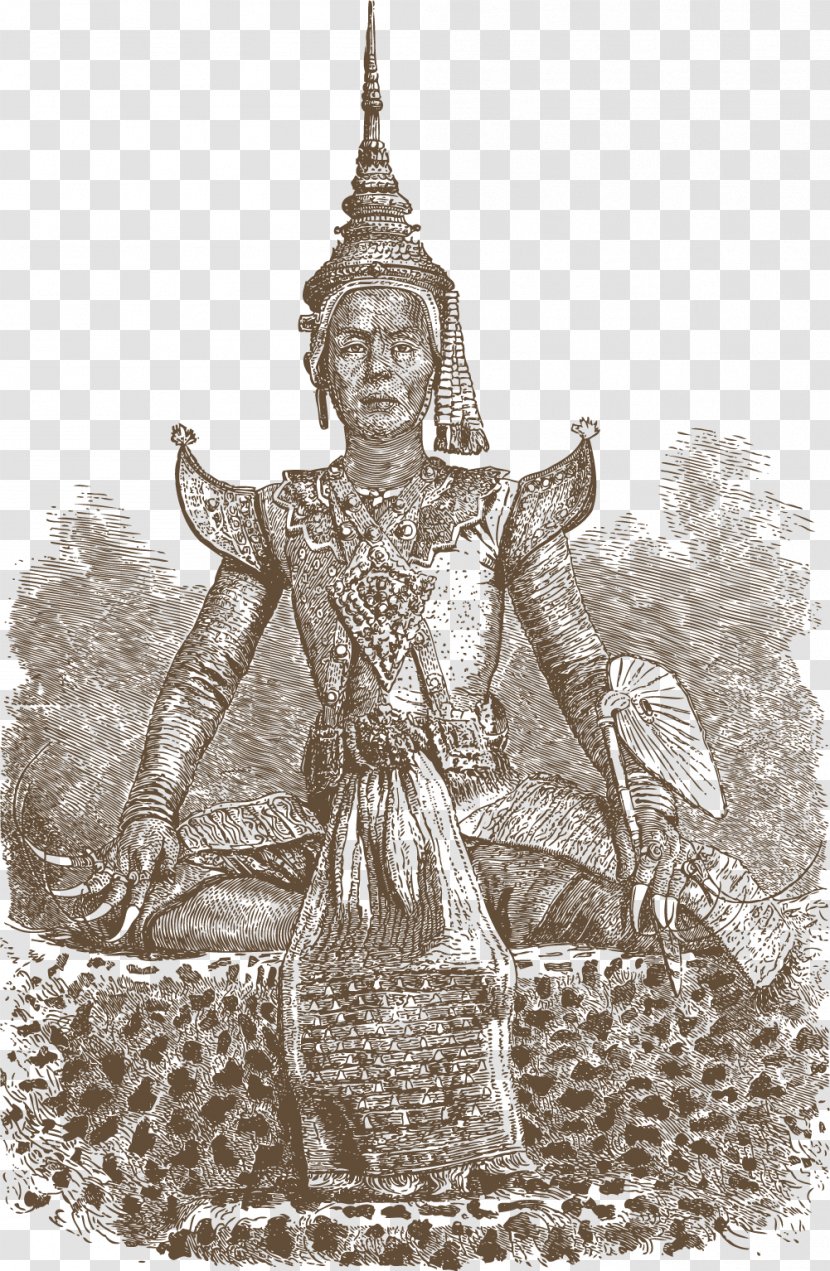 Middle Ages Ancient History Costume Design Black And White Drawing - Buddhahood - Thailand Female Buddha Transparent PNG