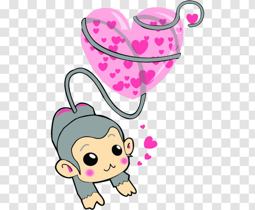 Cartoon Monkey Illustration - Flower - And Love Balloon Transparent PNG