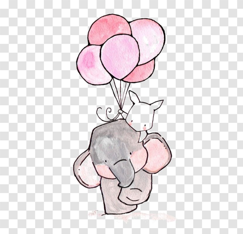 Paper Printing Child Drawing Illustration - Flower - Cartoon Hand-painted Rabbit Ball With A Balloon Transparent PNG