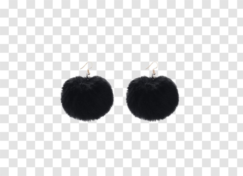 Pom Drop Earrings Black Chain Fake Fur - Pompom Transparent PNG