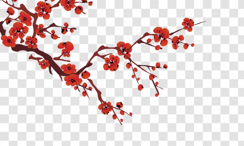 Chinoiserie Poster - Red - Plum Flower Transparent PNG