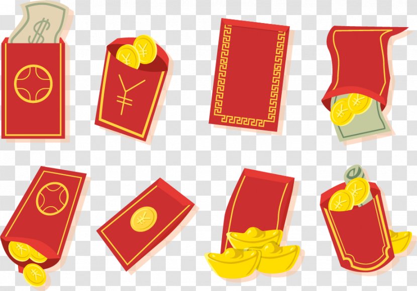 Red Envelope Chinese New Year Euclidean Vector Budaya Tionghoa - Yellow - Envelopes Transparent PNG