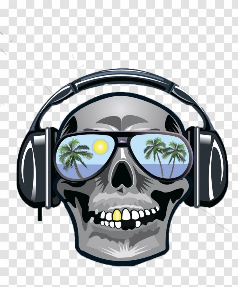 Microphone Disc Jockey Skull - Heart - Skeleton Wearing Headphones Transparent PNG