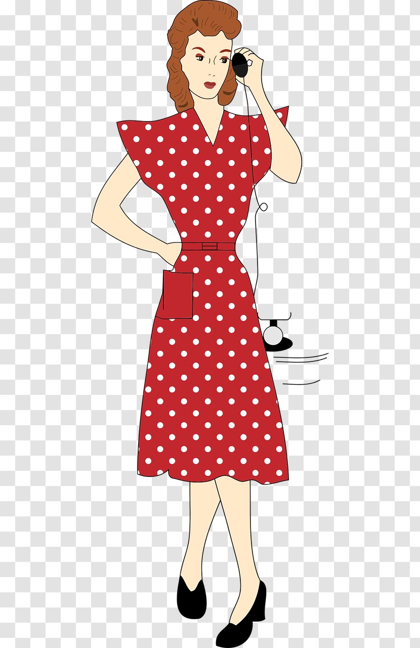 1940s Woman Dress Clip Art - Cartoon Transparent PNG