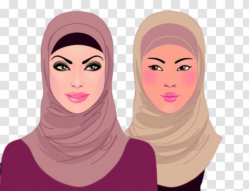 Woman Illustration Cartoon Muslim Headscarf - Chin - Cheek Transparent PNG