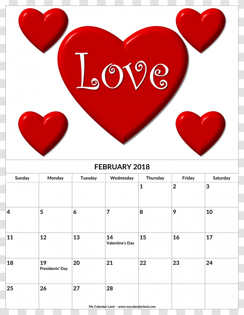 Calendar Valentine's Day February 0 Heart - March - Valentines Transparent PNG