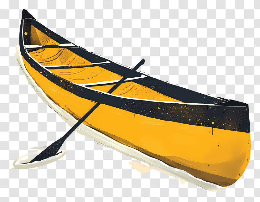Canoe - Bright Yellow Canoe With Paddle Transparent PNG