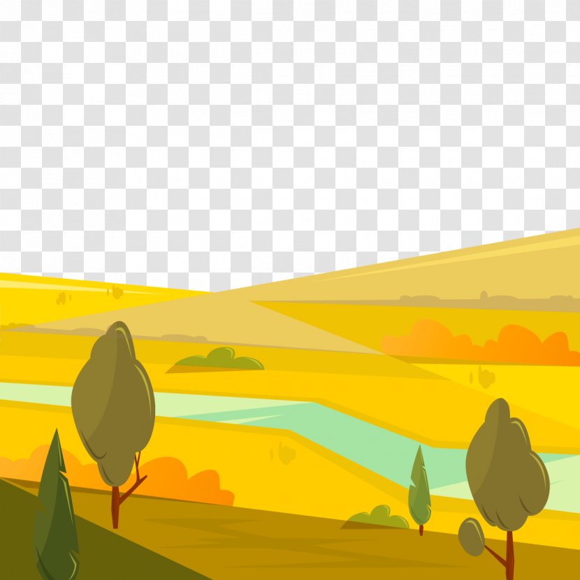 Euclidean Vector Autumn Landscape Illustration - Yellow - Plain Transparent PNG