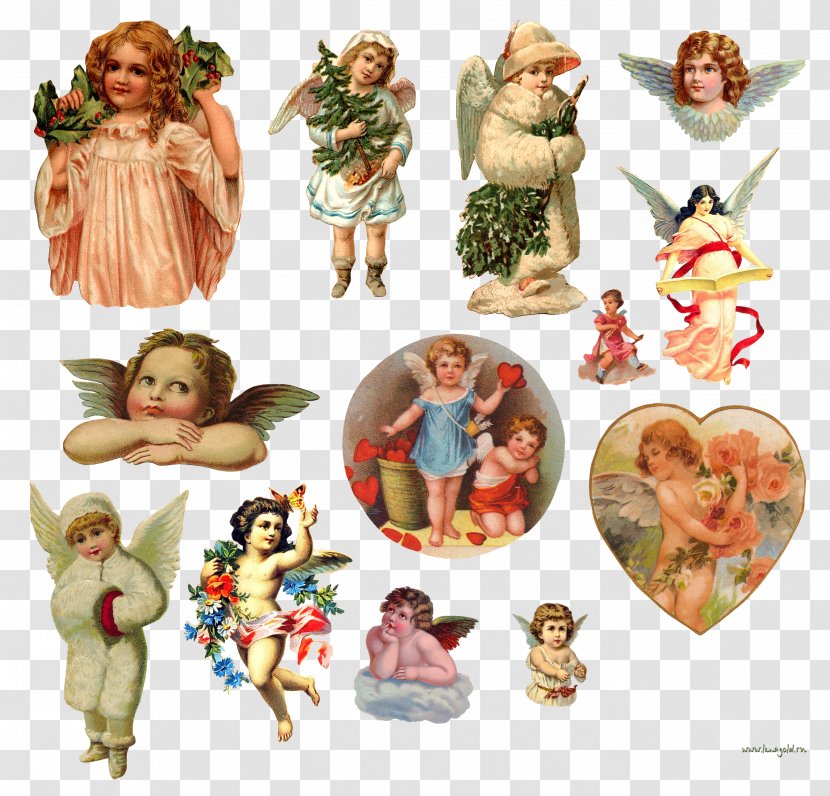 Old-Time Christmas Angels Stickers Paper Ornament Santa Claus Doll - Decoupage Transparent PNG