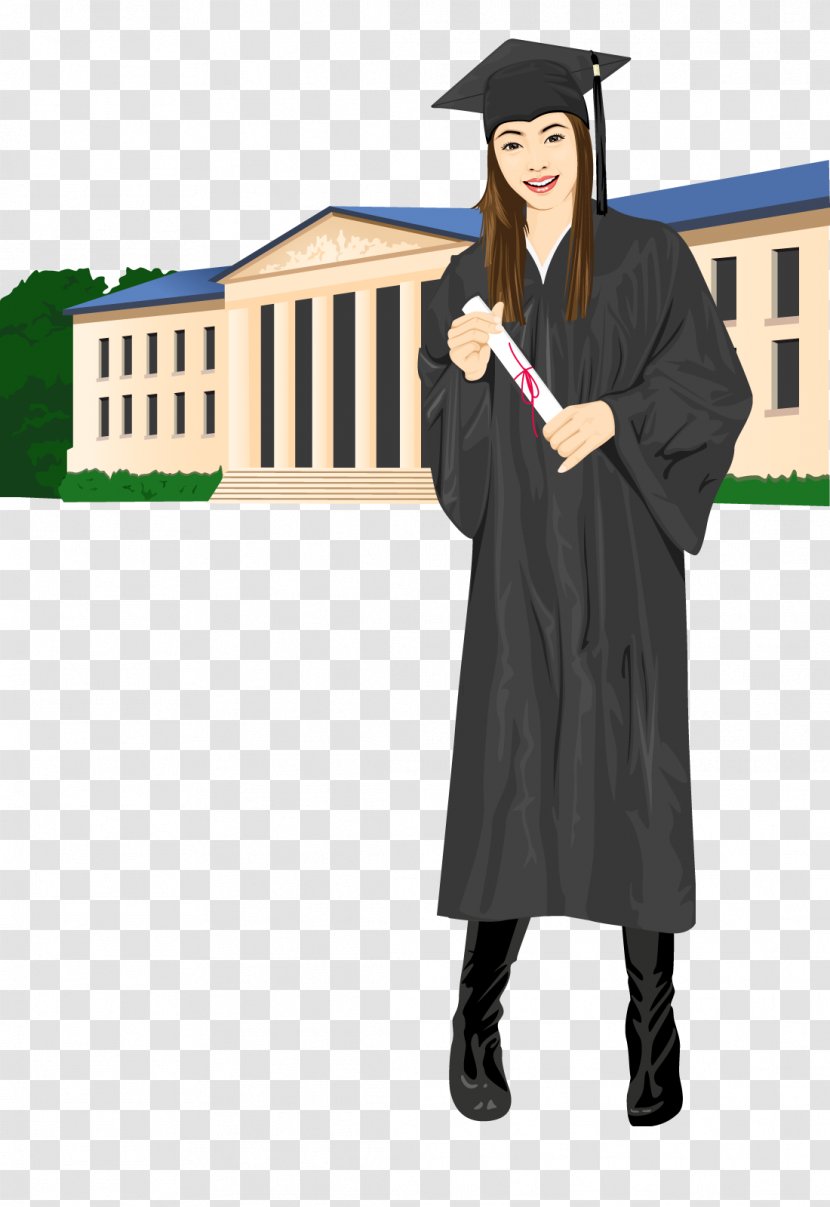 Graduation Ceremony Diplom Ishi Doctorate Estudante - Coreldraw - Hand Painted, Bachelor's Wear, Graduated Female Student Vector Transparent PNG