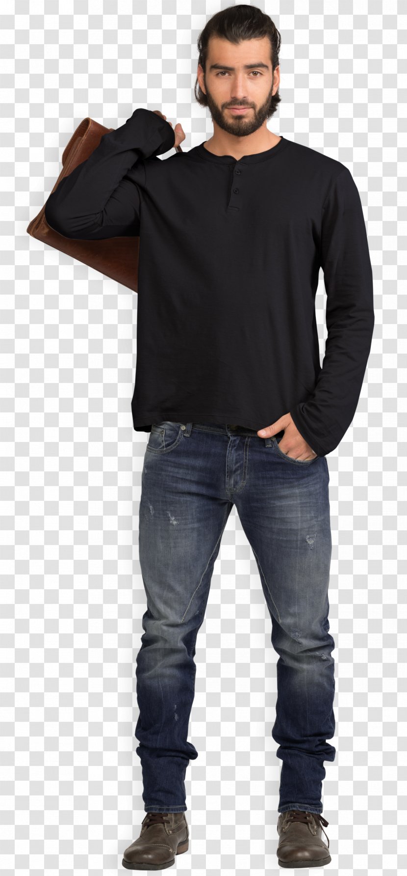 Long-sleeved T-shirt Jeans Henley Shirt - Sleeve - Cotton Background Transparent PNG