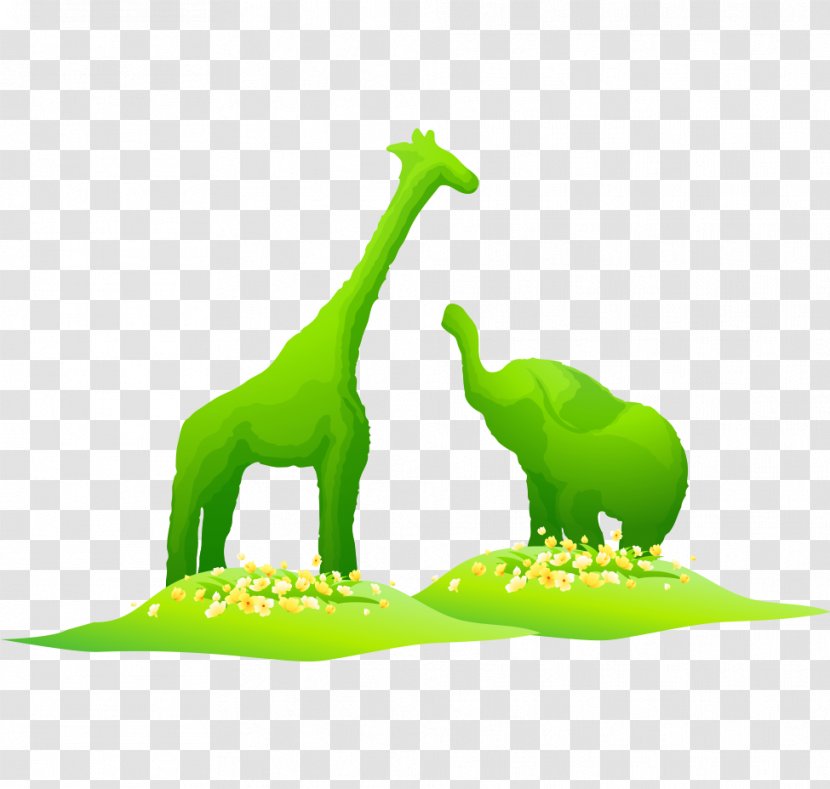 Giraffe Clip Art - Cartoon - Hand-painted Elephant Green Transparent PNG