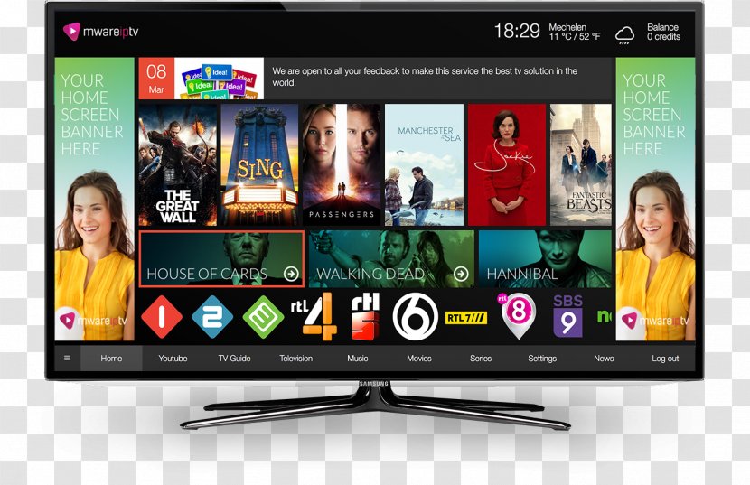 IPTV Television Set NetUP Over-the-top Media Services - Technology - H5 Interface App Micropage Popup Page Transparent PNG