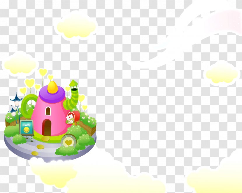 Comics Illustration - Yellow - Pink House On The Cloud Transparent PNG