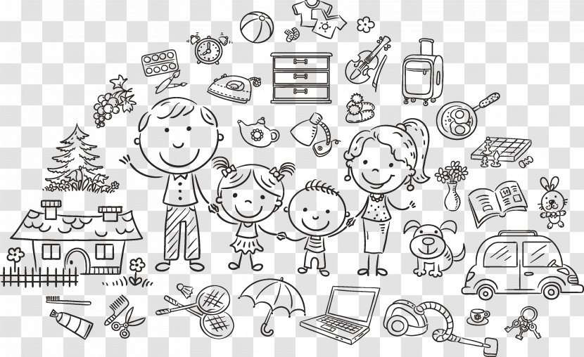 Family Drawing Royalty-free Illustration - Cute Cartoon Children Painted Design Vector Material Transparent PNG