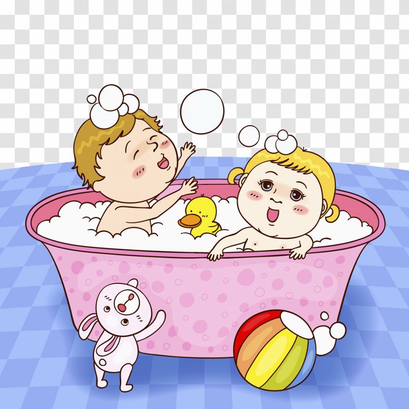Bathing Drawing Bathtub Illustration - Area - 2 Children In A Transparent PNG