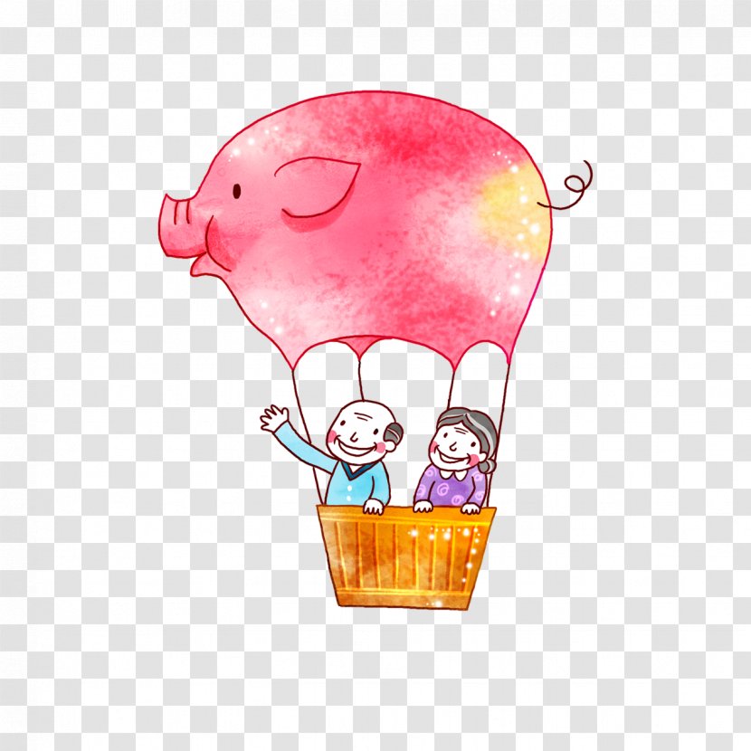 Hot Air Balloon Cartoon - Pink - Pig Transparent PNG