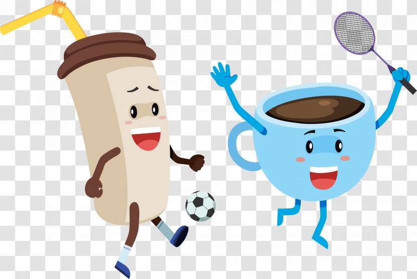 Breakfast Cartoon Drink Clip Art - Playing Soccer Coffee Cups Transparent PNG