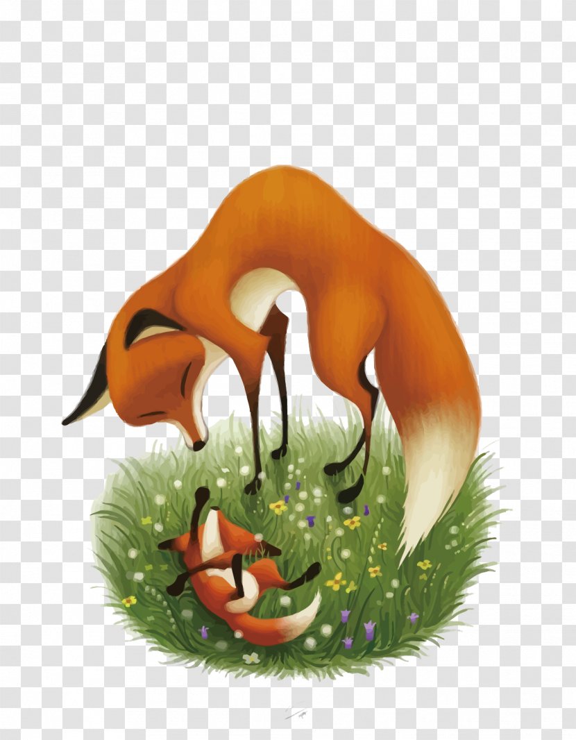 Art - Drawing - Vector Fox Mother And Son Transparent PNG