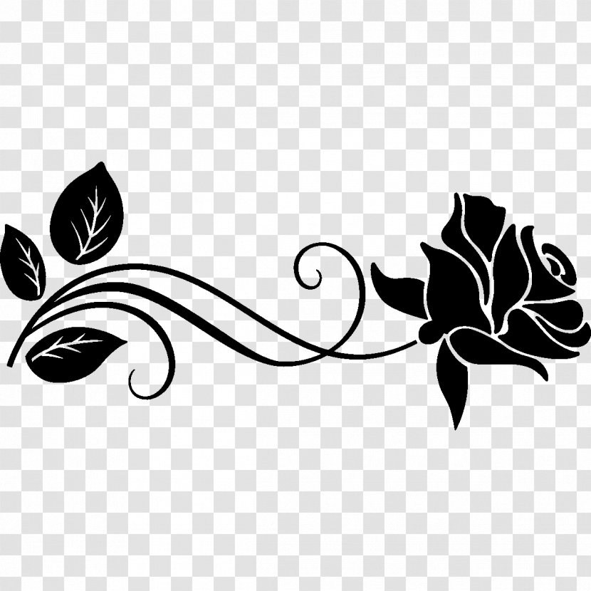 Garden Roses Silhouette Drawing Stencil - Leaf - Rose Transparent PNG