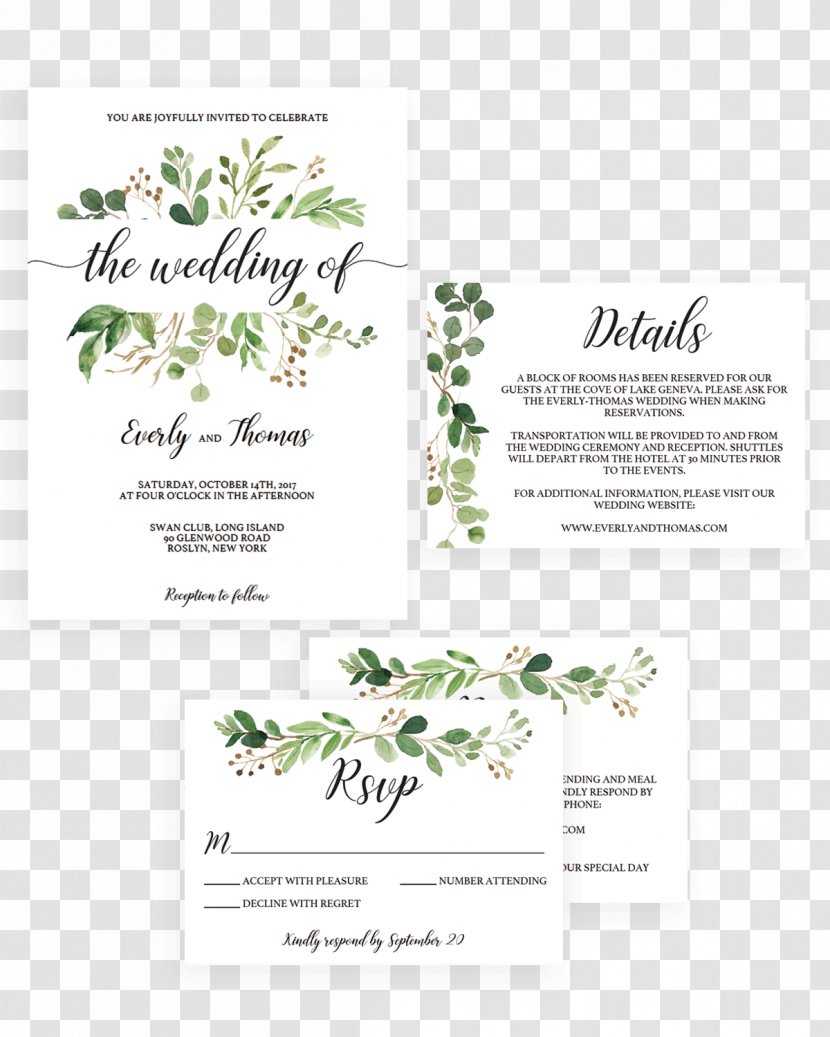Wedding Invitation Green Watercolor Painting Convite - Plant Transparent PNG