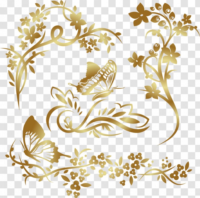 Ornament Flower - Gold Flowers Transparent PNG
