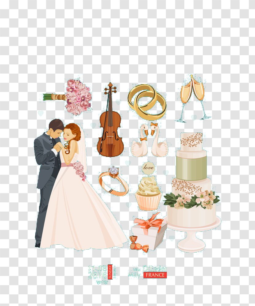 Romance Wedding Illustration - Marriage - Elegant And Romantic Elements Transparent PNG