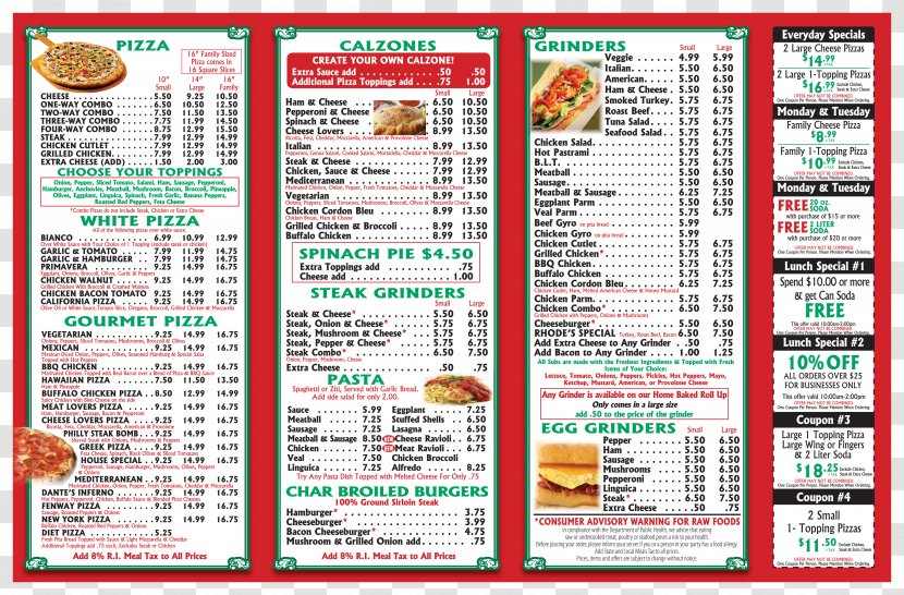 Riverside East Providence House Of Pizza Rhodes & Restaurant Take-out - Menu Transparent PNG