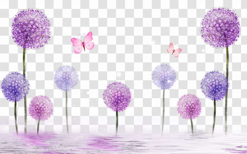 Paper Painting Bedroom Wallpaper - Vase - Purple Dandelion Background Perspective Transparent PNG