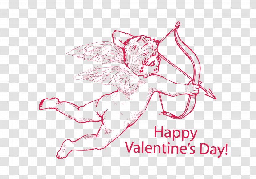 Cupid Deity Valentines Day Love Illustration - Silhouette - Vector Red God Angel Transparent PNG