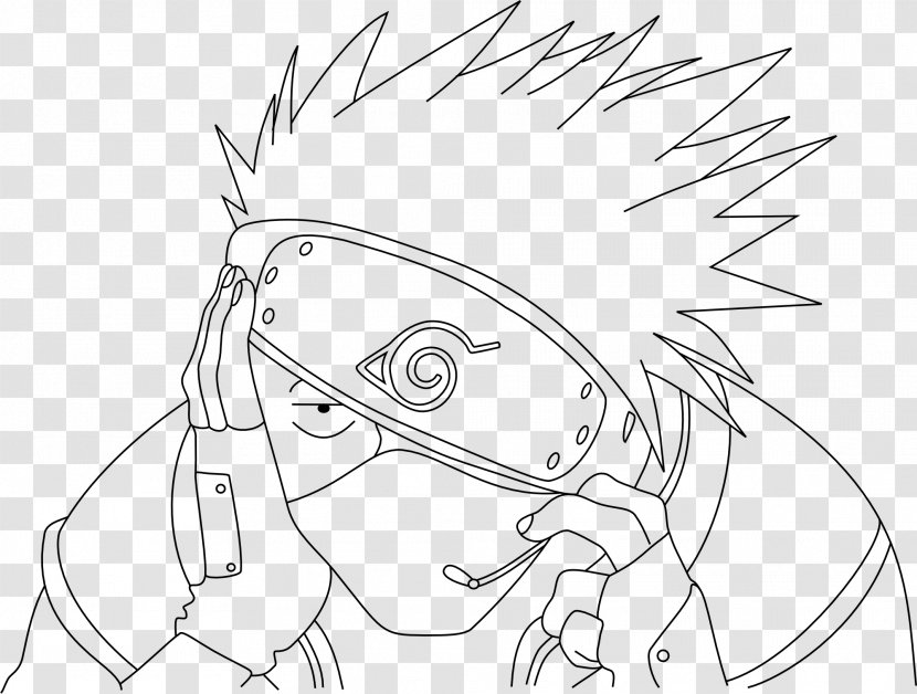 Kakashi Hatake Rock Lee Line Art Black And White Sketch - Silhouette - Naruto Transparent PNG