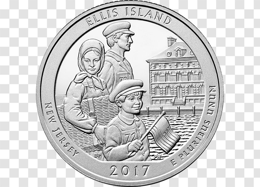 Ellis Island New Jersey United States Mint America The Beautiful Silver Bullion Coins - Obverse And Reverse - Coin Transparent PNG