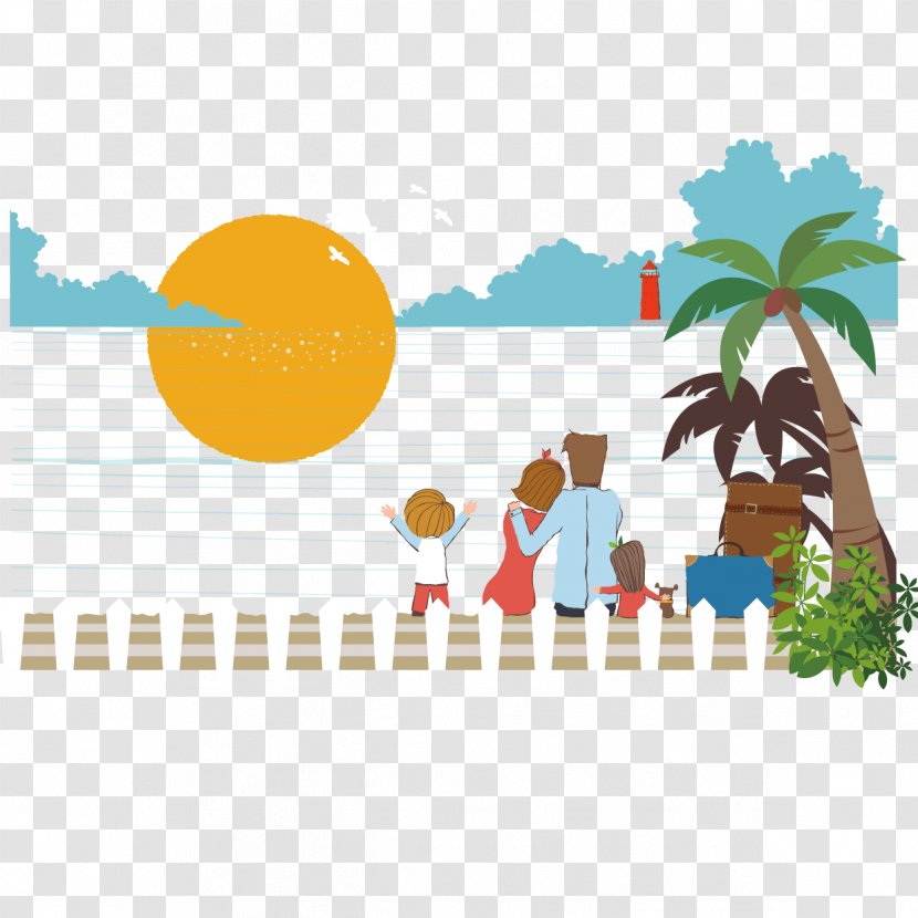 Beach Watching The Sunrise People Vector - Drawing - Pattern Transparent PNG
