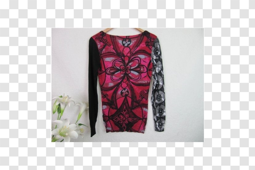 Sleeve Blouse Neck Pink M Outerwear - Magenta - Peony Pattern Transparent PNG