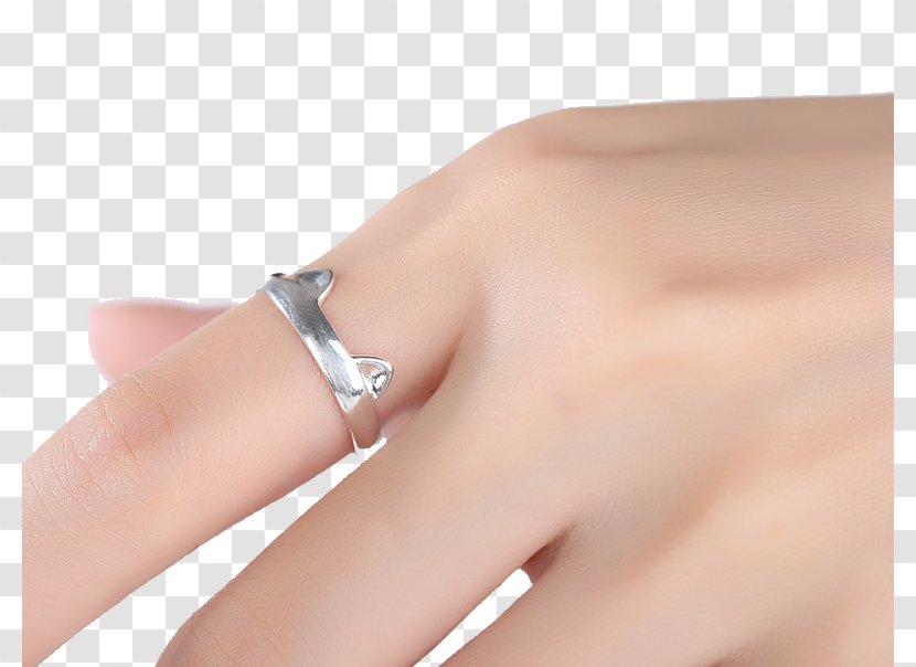 Earring Cat Finger Silver - Frame - Cat-shaped Ring Transparent PNG