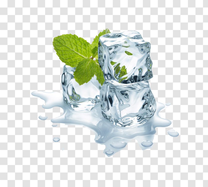 Juice Mint Flavor Water - Ice Cubes And Leaves Transparent PNG