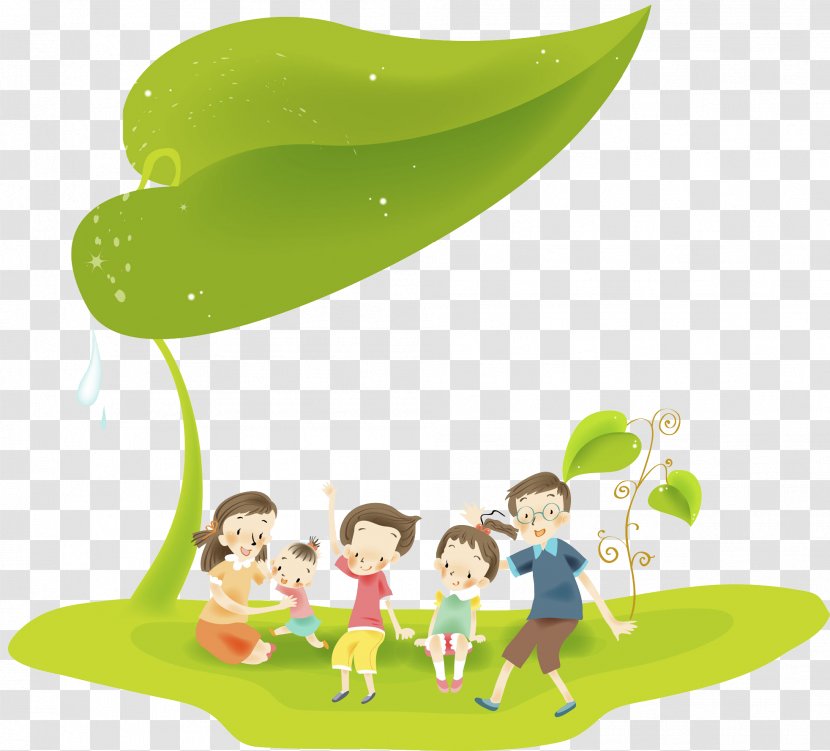 Designer Family Illustration - A Under Leaves Transparent PNG